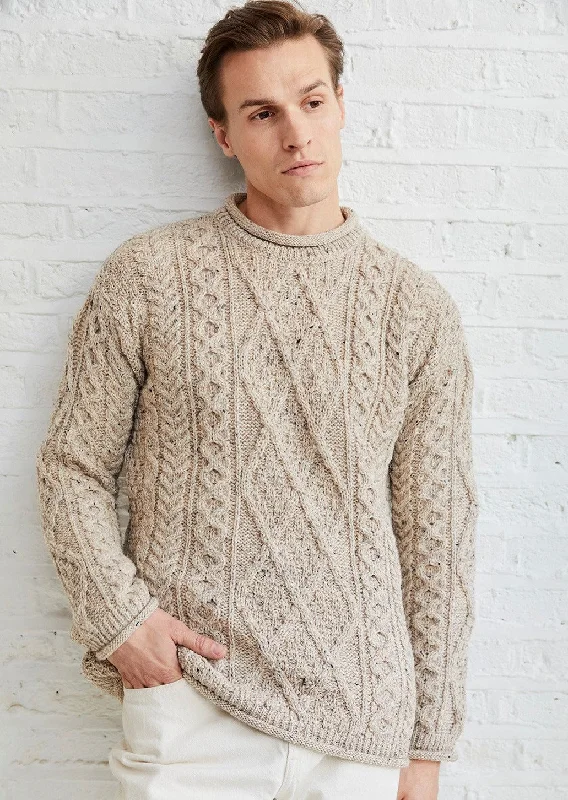 Shop now and save up to 40% on men’s wardrobe essentials.  Roll Neck Aran Crew Sweater | Oatmeal