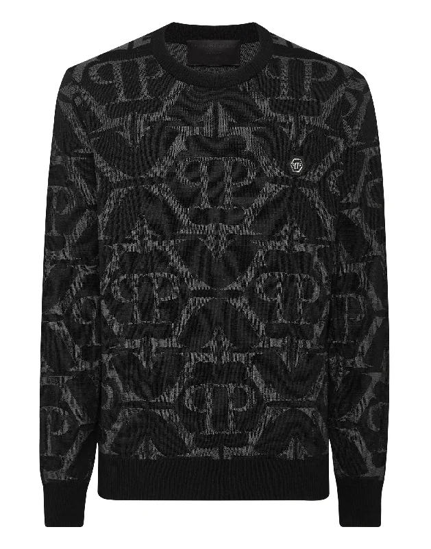 Seasonal sale  Wool and Silk Pullover Round Neck LS Chrome