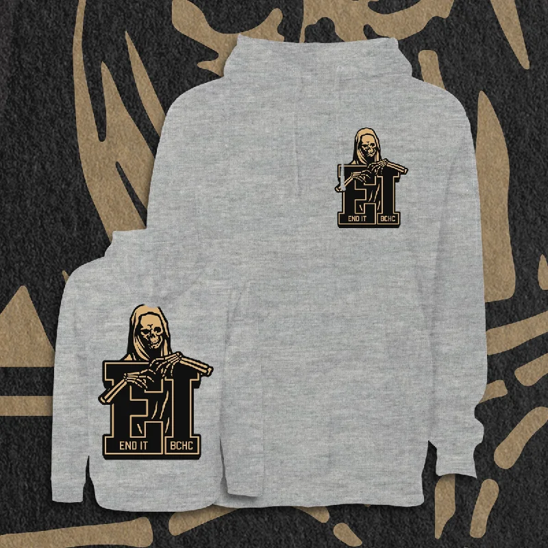 Limited-time promo – up to 70% off on men's essentials.  END IT "BCHC REAPER EMBLEM" HEATHER GREY HOOD