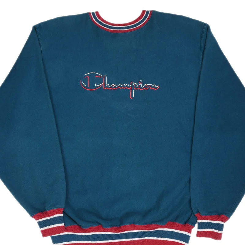 Shop the essentials – men’s wardrobe must-haves on sale.  VINTAGE CHAMPION REVERSE WEAVE SPELLOUT CYAN SWEATSHIRT 1990S XL MADE IN USA