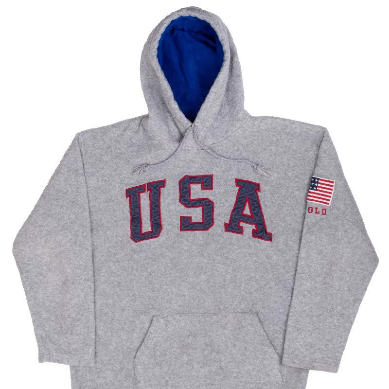 Don’t wait – shop the biggest sale of the season on men’s clothing!  VINTAGE POLO SPORT RALPH LAUREN USA FLEECE HOODIE SWEATSHIRT 1990S LARGE