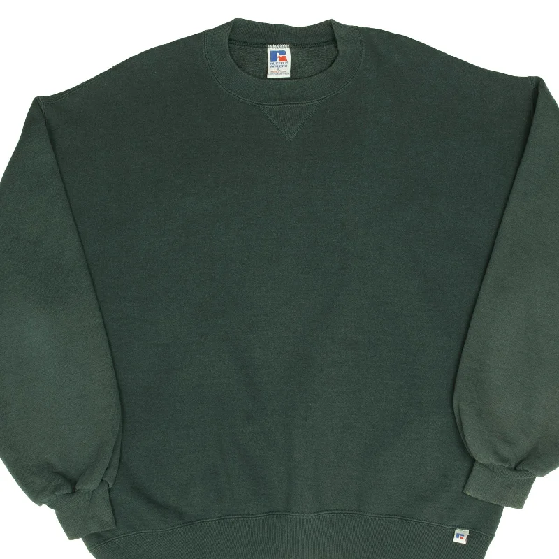 Flash sale alert! Shop fashion-forward clothing at discounted prices.  VINTAGE RUSSELL ATHLETIC BLANK PINE GREEN SWEATSHIRT 1990S XL MADE IN USA