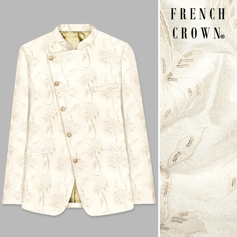 Shop clothing essentials at a fraction of the price –  Almond Cream Designer Sequin And Thread Embroidered Cross Placket Bandhgala Jodhpuri