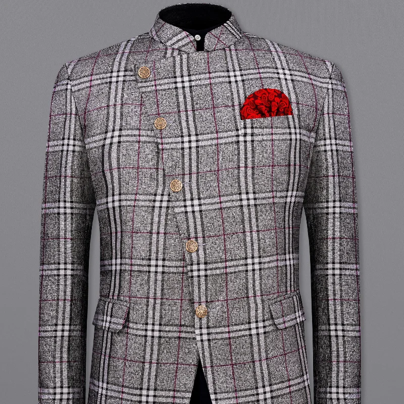 Shop stylish men’s clothing and enjoy amazing discounts.  Amethyst Gray with Black Plaid Cross Placket Bandhgala Blazer