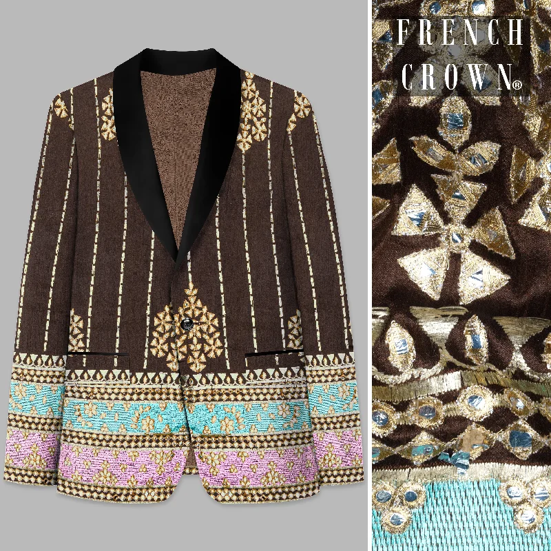 Shop the best clothing brands at amazing prices – Bistre Brown With Downy Blue and pink Rajputi Embroidered Tuxedo Blazer Shop the best clothing brands at amazing prices – Bistre Brown With Downy Blue and pink Rajputi Embroidered Tuxedo Blazer
