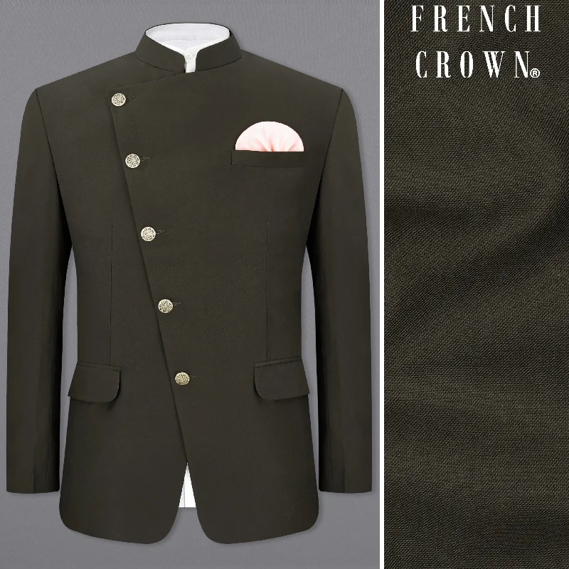 Best deals fashion – Don’t miss the latest clothing discounts. Bistre Green Cross Placket Bandhgala Blazer Best deals fashion – Don’t miss the latest clothing discounts. Bistre Green Cross Placket Bandhgala Blazer
