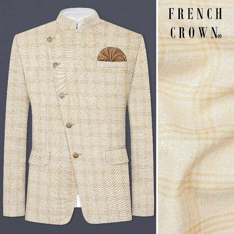 Get ready for the season with exclusive savings on trendy clothes. Bizarre Cream Windowpane Cross Placket Bandhgala Blazer Get ready for the season with exclusive savings on trendy clothes. Bizarre Cream Windowpane Cross Placket Bandhgala Blazer