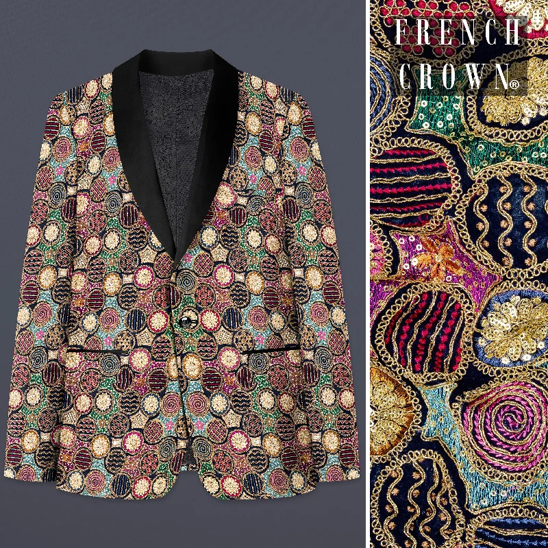 – Shop now and save big.  Black with Multicolor Heavy Embroidered Tuxedo Blazer