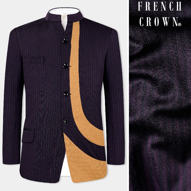 Shop affordable clothing – Limited-time only! Bleached Purple Striped and Antique Brown Wool Rich Bandhgala Designer Blazer Shop affordable clothing – Limited-time only! Bleached Purple Striped and Antique Brown Wool Rich Bandhgala Designer Blazer
