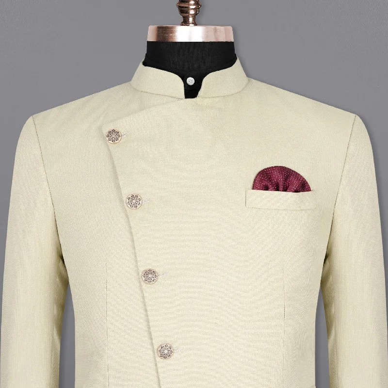 Enjoy exclusive discounts.  Bone Cross Placket Bandhgala Wool rich Blazer