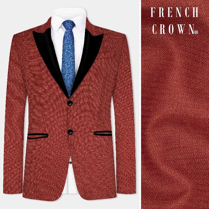 Limited-time sale: Save on all your favorite clothing items. Brick Red Textured Peak Collar Tuxedo Blazer Limited-time sale: Save on all your favorite clothing items. Brick Red Textured Peak Collar Tuxedo Blazer