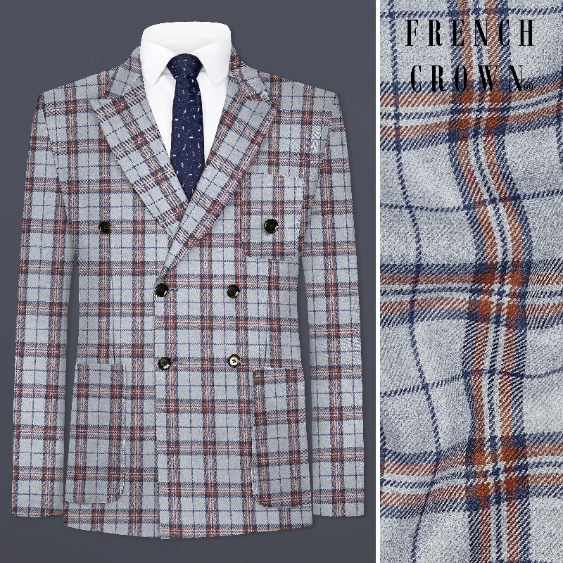 Big discounts on men’s wear – Shop now and save! Cadet Grey with Maroon and Blue Plaid Double Breasted Tweed Blazer Big discounts on men’s wear – Shop now and save! Cadet Grey with Maroon and Blue Plaid Double Breasted Tweed Blazer