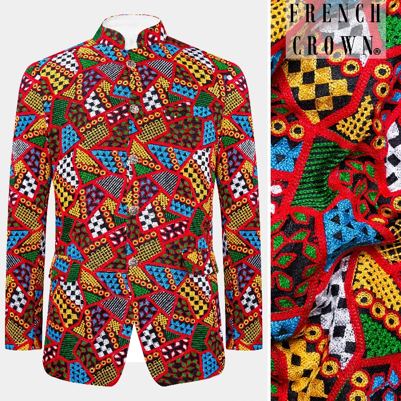 Shop the best in men’s fashion for less – limited-time sale! Carnelian Red and Kelly Green Multicolour Cotton Thread Embroidered Bandhgala Designer Blazer Shop the best in men’s fashion for less – limited-time sale! Carnelian Red and Kelly Green Multicolour Cotton Thread Embroidered Bandhgala Designer Blazer