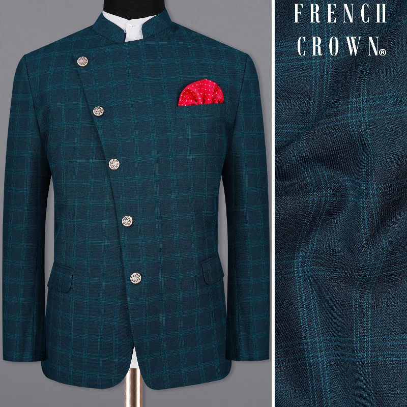 Final clearance: Men’s clothing items up to 70% off! Cloud Burst Sea Green Windowpane Cross Placket Bandhgala Blazer Final clearance: Men’s clothing items up to 70% off! Cloud Burst Sea Green Windowpane Cross Placket Bandhgala Blazer