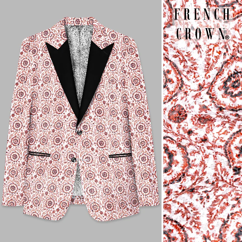 Upgrade your look with stylish, affordable men’s clothing.  Copper Rust Brown And Bright White Embroidered Peak Collar Tuxedo Blazer