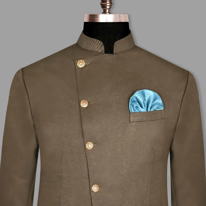 Best clothing deals . – Save up to 70% on trendy styles.  Espresso Brown Cross Placket Bandhgala/Mandarin wool blend Blazer