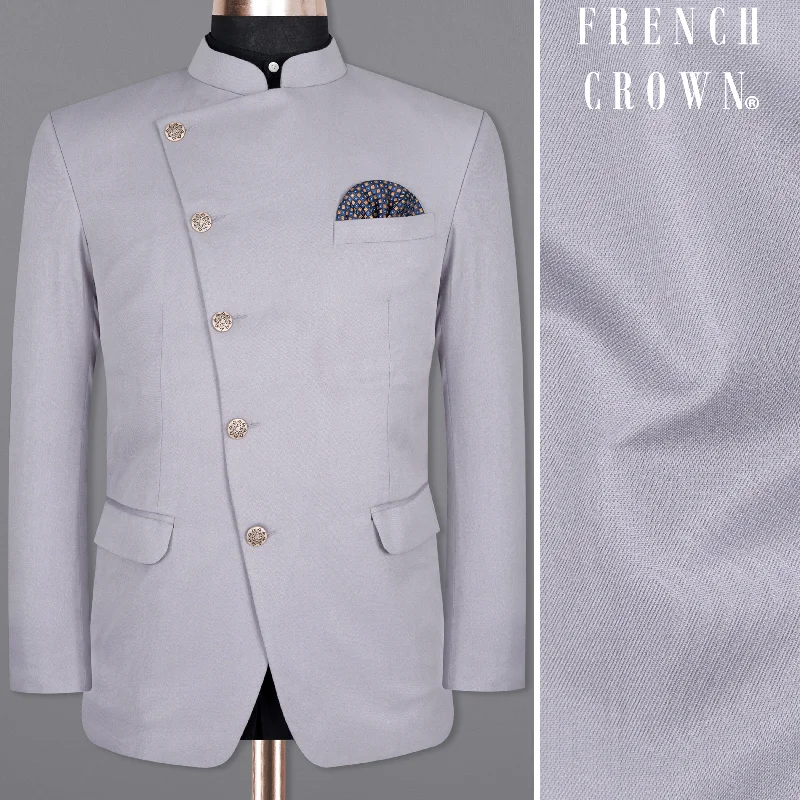 Shop the best in men’s fashion for less – limited-time sale! French Gray Cross Placket Bandhgala Wool rich Blazer Shop the best in men’s fashion for less – limited-time sale! French Gray Cross Placket Bandhgala Wool rich Blazer