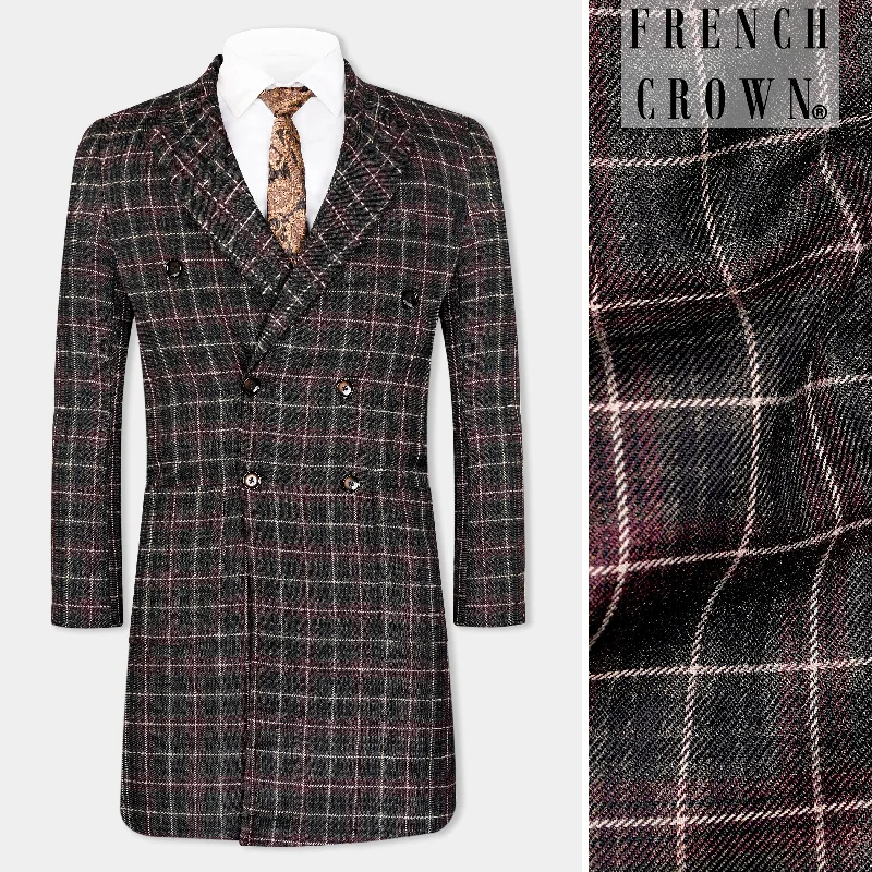 Shop seasonal clothing deals – Big savings on fashion essentials.  Fuscous Black and Rock Pink Plaid Tweed Double Breasted Trench Coat
