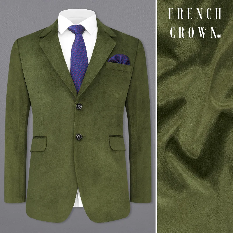 Shop our exclusive men’s fashion deals – limited time only! Fuscous Green Single Breasted Velvet Designer Blazer Shop our exclusive men’s fashion deals – limited time only! Fuscous Green Single Breasted Velvet Designer Blazer
