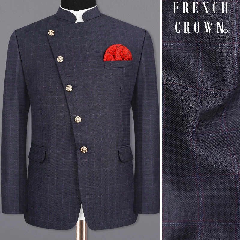 Limited-time discounts on clothing you’ll love Gravel Gray Windowpane Cross Placket Bandhgala Blazer Limited-time discounts on clothing you’ll love Gravel Gray Windowpane Cross Placket Bandhgala Blazer