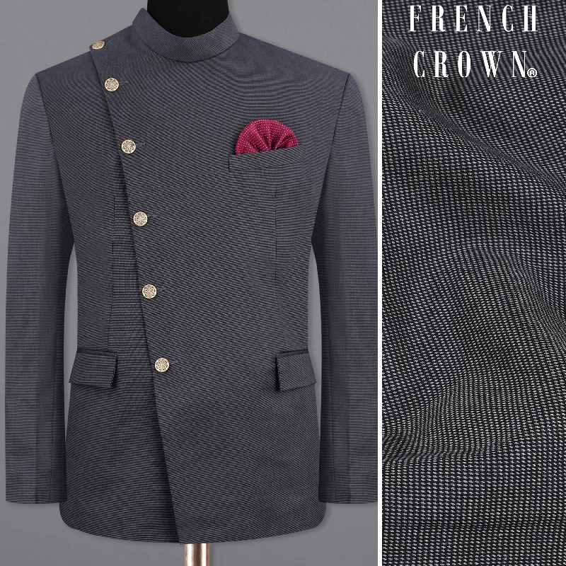 Big discounts on men’s wear – Shop now and save! Gunmetal Gray Cross Placket Bandhgala Premium Cotton Blazer Big discounts on men’s wear – Shop now and save! Gunmetal Gray Cross Placket Bandhgala Premium Cotton Blazer