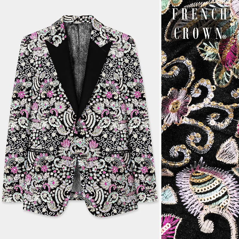 Men’s wardrobe essentials now at unbeatable prices. Jade Black And Amethyst Purple MultiColour Designer Heavy Embroidered Peak Collar Tuxedo Blazer Men’s wardrobe essentials now at unbeatable prices. Jade Black And Amethyst Purple MultiColour Designer Heavy Embroidered Peak Collar Tuxedo Blazer