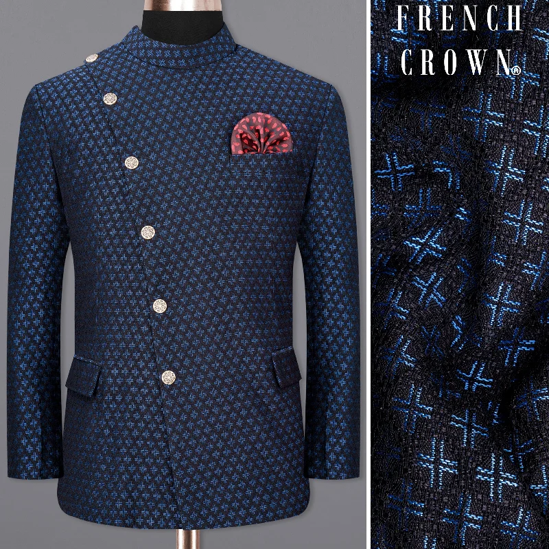 Look your best with exclusive savings on men’s fashion. Jade Black and Mariner Blue Plus sign Textured Cross Placket Bandhgala Designer Blazer Look your best with exclusive savings on men’s fashion. Jade Black and Mariner Blue Plus sign Textured Cross Placket Bandhgala Designer Blazer