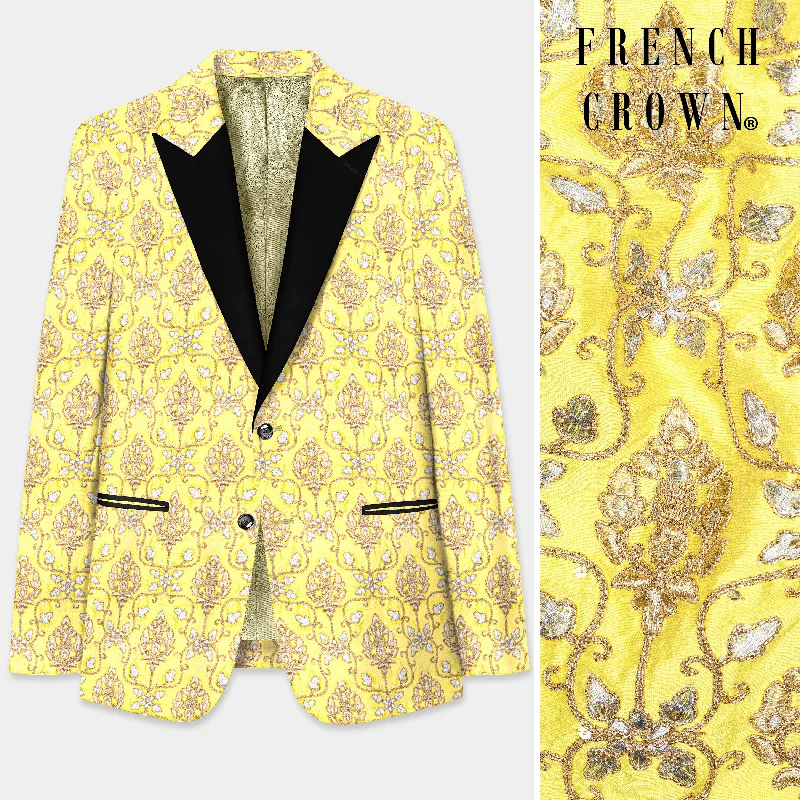 Don’t miss out – Limited-time Marigold Yellow And Quicksand Brown Thread Embroidered Peak Collar Tuxedo Blazer Don’t miss out – Limited-time Marigold Yellow And Quicksand Brown Thread Embroidered Peak Collar Tuxedo Blazer