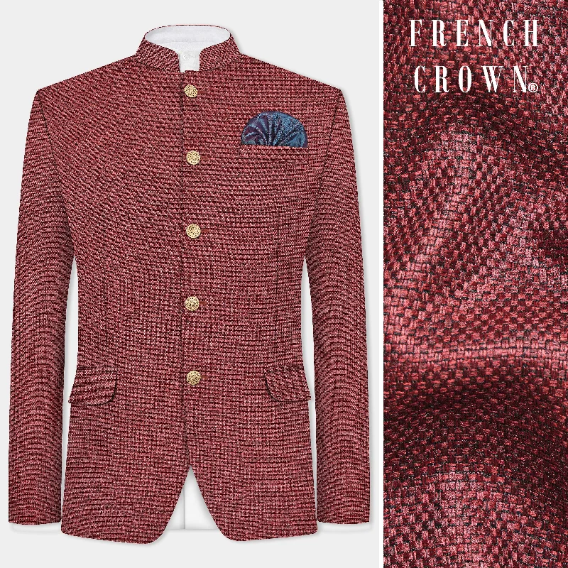 Enjoy exclusive discounts.  Merlot Red Textured Bandhgala Blazer