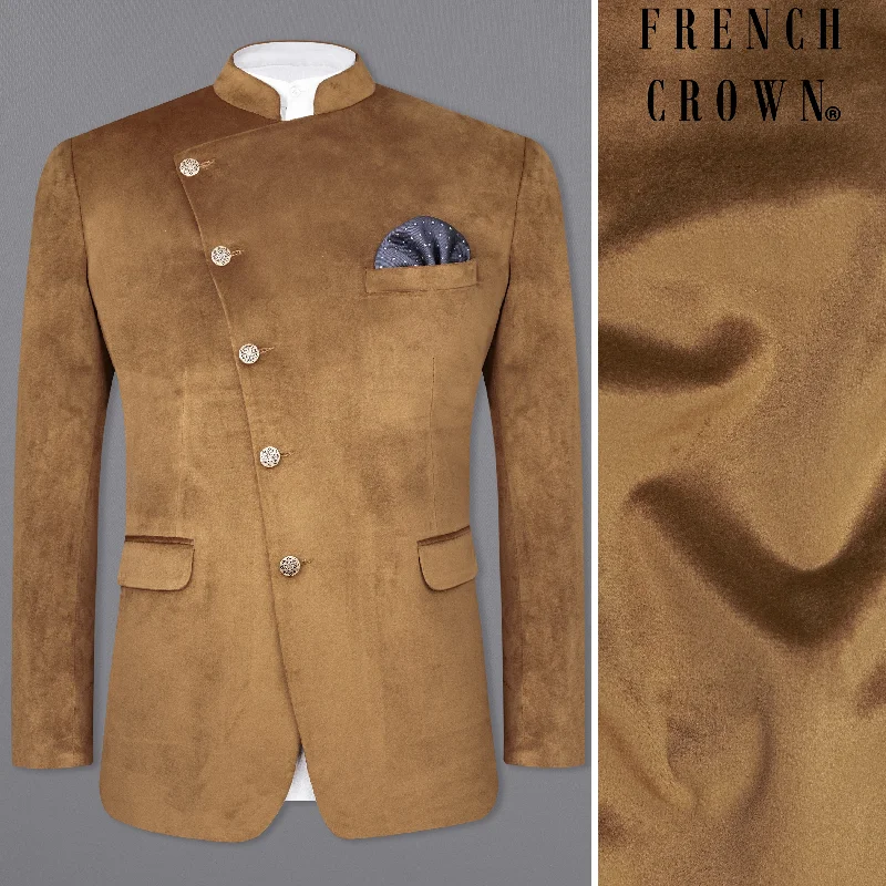 Save on stylish, high-quality clothing for every occasion – Nutmeg Brown Cross Placket Bandhgala Velvet Blazer Save on stylish, high-quality clothing for every occasion – Nutmeg Brown Cross Placket Bandhgala Velvet Blazer