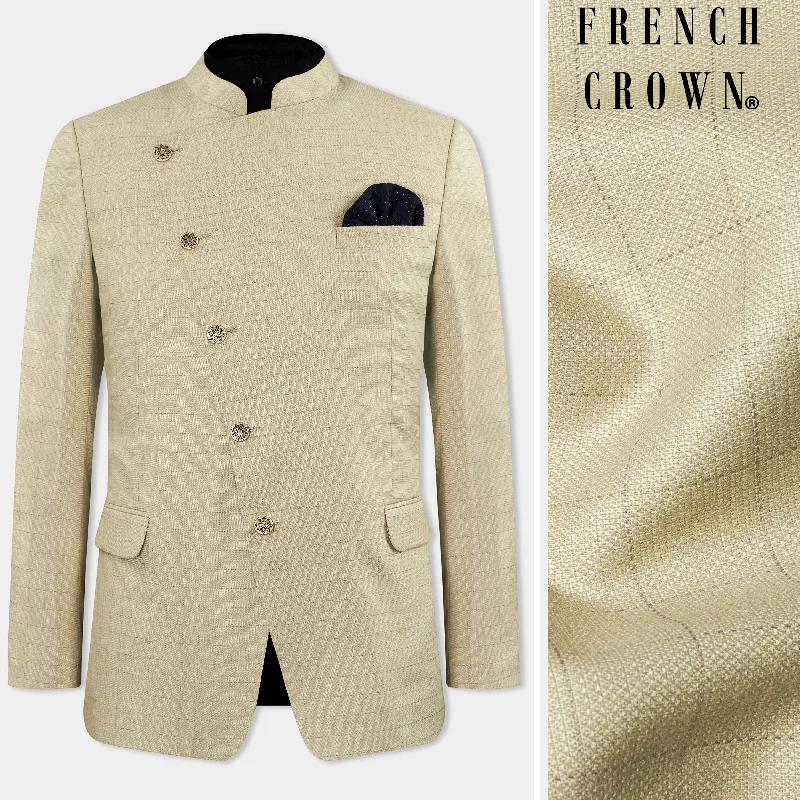 Limited-time offer! Pavlova Brown with Taupe Brown Checkered Dobby Wool Rich Cross Placket Bandhgala Blazer Limited-time offer! Pavlova Brown with Taupe Brown Checkered Dobby Wool Rich Cross Placket Bandhgala Blazer