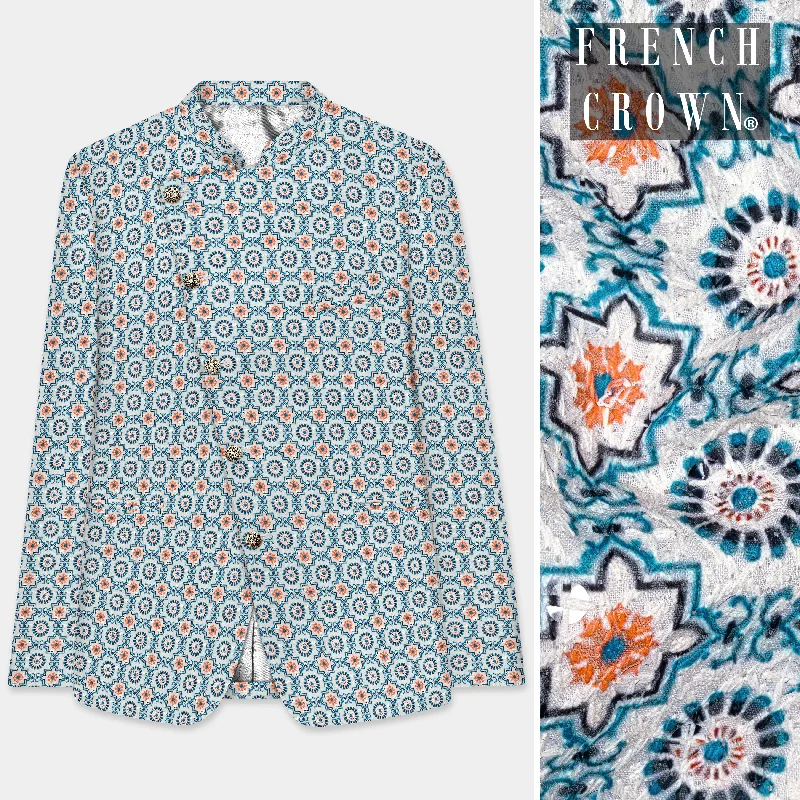 Get fresh fashion for less – Shop trendy clothing at discounted prices.  Persian Blue And Crusta Orange hexagon Thread Embroidered Cross Placket Bandhgala Jodhpuri