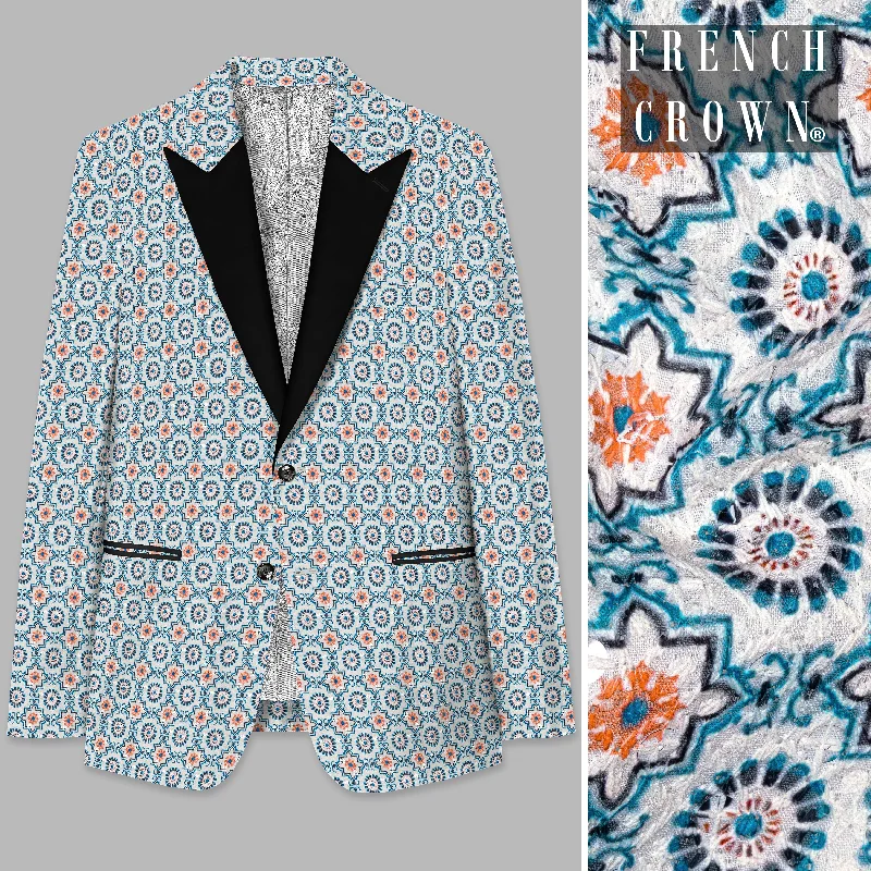 Shop trendy clothing at amazing prices – exclusive deals! Persian Blue And Crusta Orange hexagon Thread Embroidered Peak Collar Tuxedo Blazer Shop trendy clothing at amazing prices – exclusive deals! Persian Blue And Crusta Orange hexagon Thread Embroidered Peak Collar Tuxedo Blazer