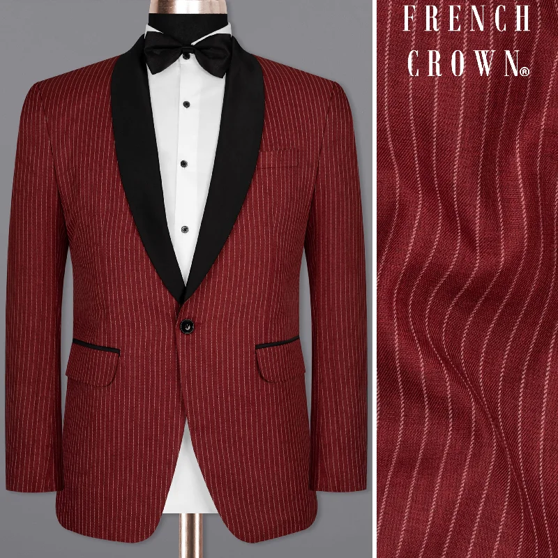 Shop trendy clothing at amazing prices – exclusive deals! Persian Plum Red Striped Wool Rich Tuxedo Blazer Shop trendy clothing at amazing prices – exclusive deals! Persian Plum Red Striped Wool Rich Tuxedo Blazer