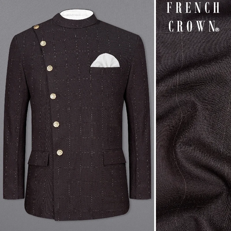 Limited-time sale: Save on all your favorite clothing items. Piano Brown Windowpane Cross Placket Bandhgala Blazer Limited-time sale: Save on all your favorite clothing items. Piano Brown Windowpane Cross Placket Bandhgala Blazer