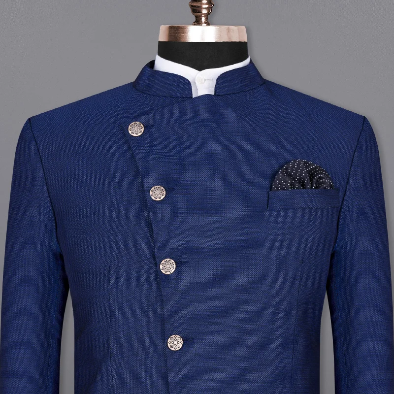 – Shop now and save big.  Royal Blue Cross Placket Bandhgala Wool rich Blazer