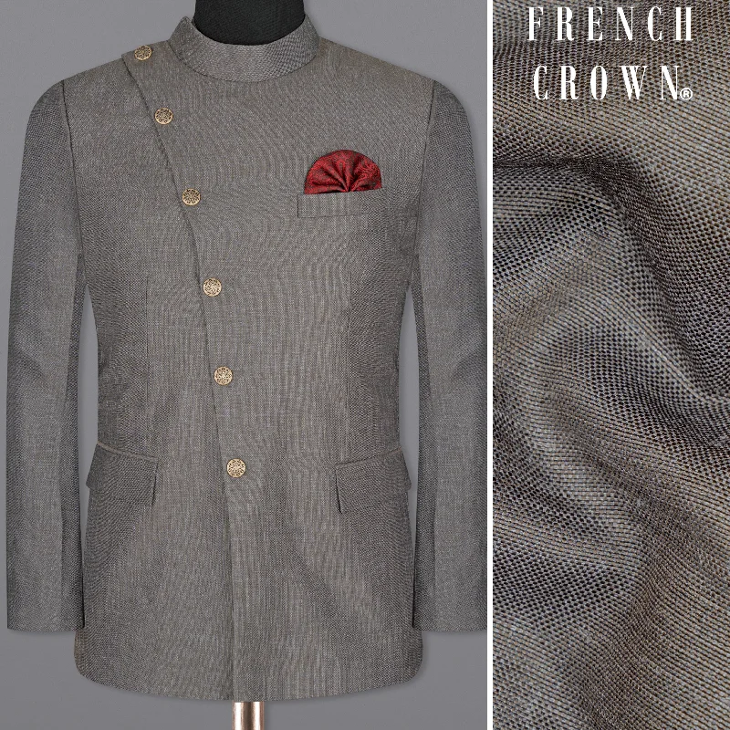 Buy more, save more –  Sandstone Gray  Cross Placket Bandhgala Designer Blazer