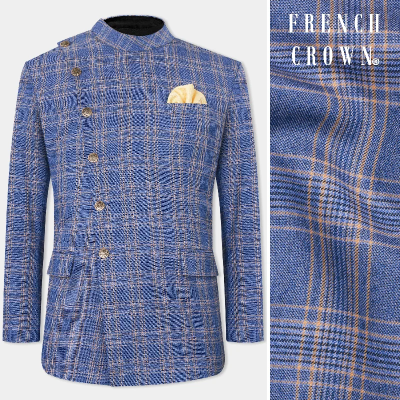 Look sharp without breaking the bank – men’s clothing sale now! Scampi Blue and Muesli Brown Plaid Wool Rich Cross Placket Bandhgala Blazer Look sharp without breaking the bank – men’s clothing sale now! Scampi Blue and Muesli Brown Plaid Wool Rich Cross Placket Bandhgala Blazer