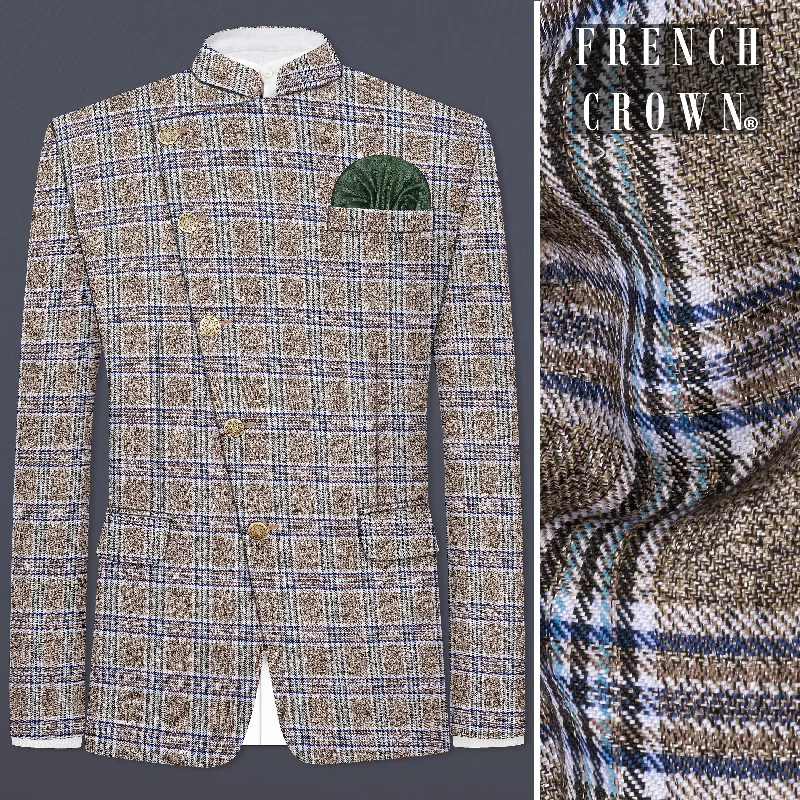 Shop the best clothing brands at amazing prices – Shadow Brown with Rhino Blue Plaid Wool Blend Cross Placket Bandhgala Blazer Shop the best clothing brands at amazing prices – Shadow Brown with Rhino Blue Plaid Wool Blend Cross Placket Bandhgala Blazer