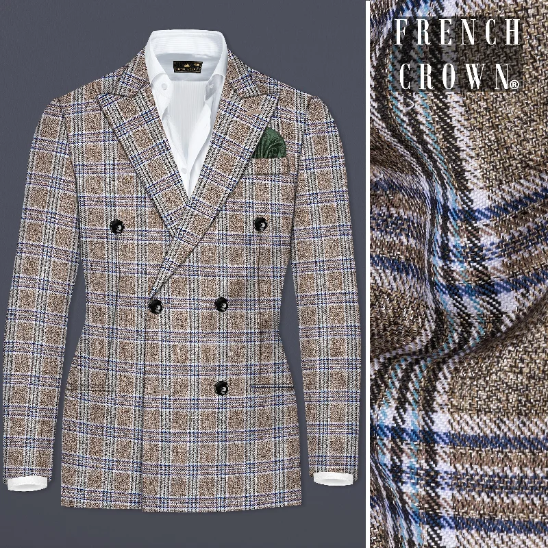 Save up to 60% on new arrivals in clothing – Shop now!  Shadow Brown with Rhino Blue Plaid Wool Blend Double Breasted Blazer