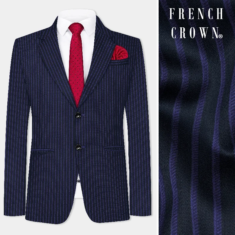 Flash discounts on men’s clothing – Don’t miss out! Shark Black with Blue Zodiac Striped Wool Blend Blazer Flash discounts on men’s clothing – Don’t miss out! Shark Black with Blue Zodiac Striped Wool Blend Blazer