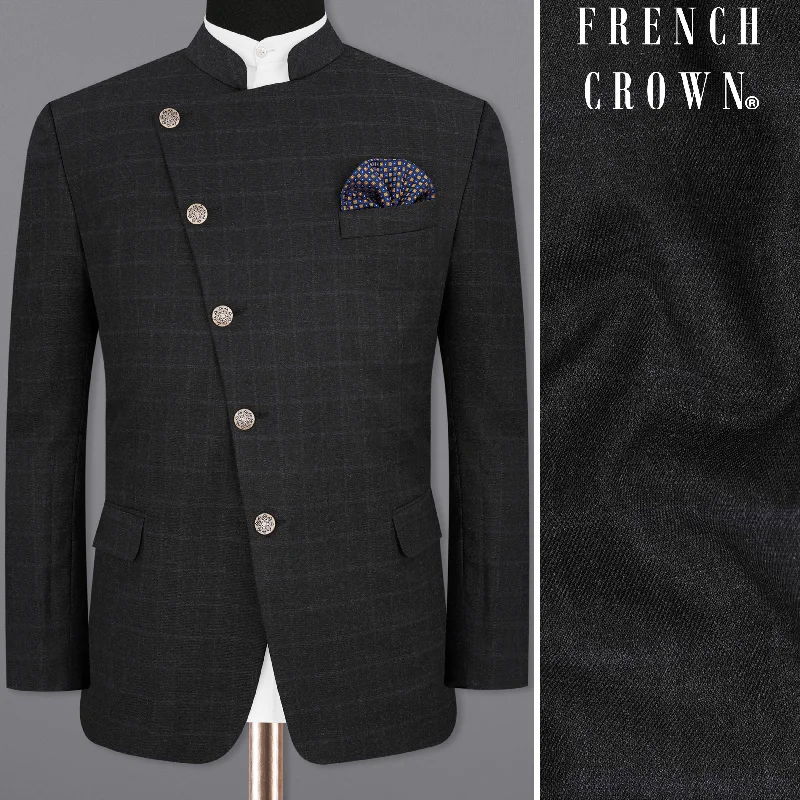 Limited-time offer!  Shark Gray Plaid Cross Placket Bandhgala Blazer