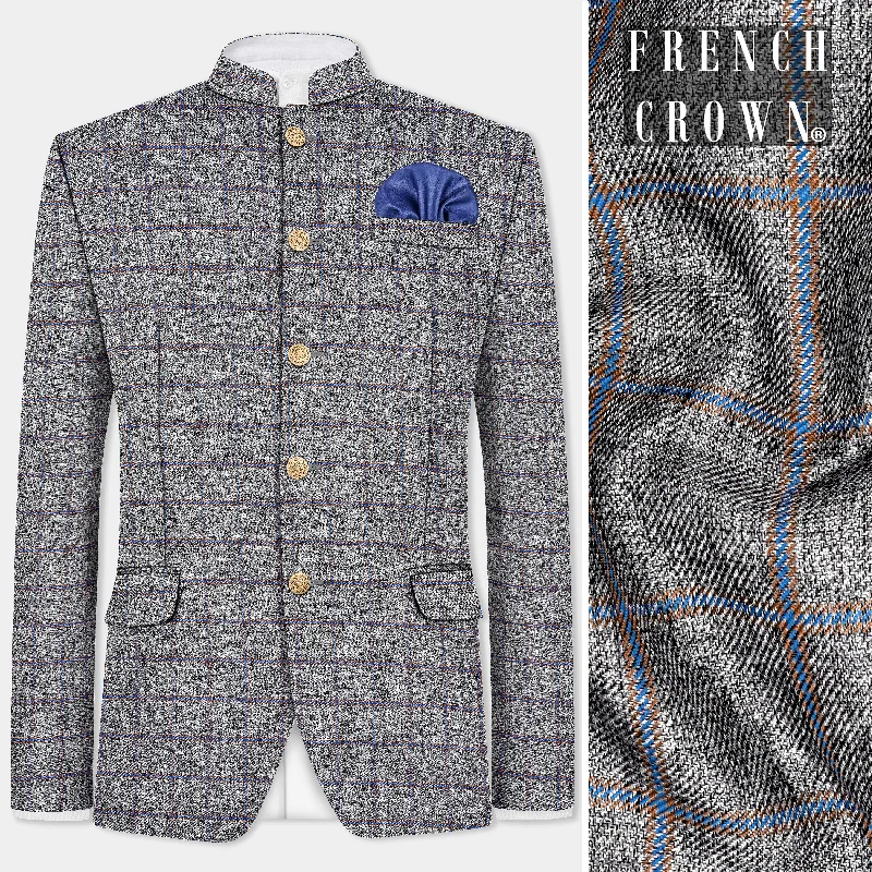 Hurry, the best deals on men’s fashion won’t last long! Smokey Gray Windowpane Wool Blend Bandhgala Blazer Hurry, the best deals on men’s fashion won’t last long! Smokey Gray Windowpane Wool Blend Bandhgala Blazer