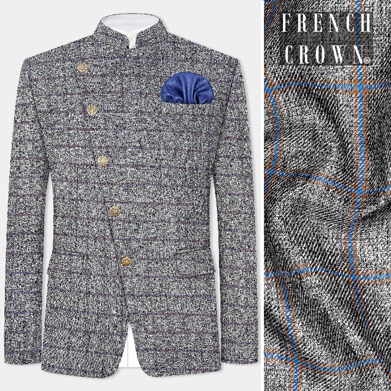 Shop affordable clothing – Limited-time only! Smokey Gray Windowpane Wool Blend Cross Placket Bandhgala Blazer Shop affordable clothing – Limited-time only! Smokey Gray Windowpane Wool Blend Cross Placket Bandhgala Blazer