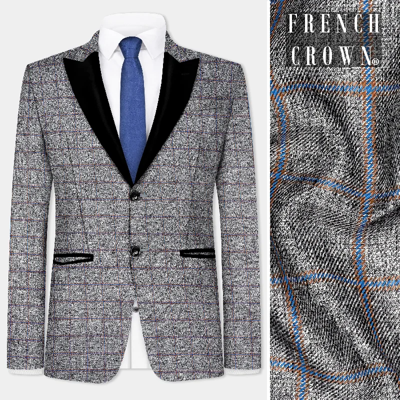 – Shop stylish items today! Smokey Gray Windowpane Wool Blend Peak Collar Tuxedo Blazer – Shop stylish items today! Smokey Gray Windowpane Wool Blend Peak Collar Tuxedo Blazer