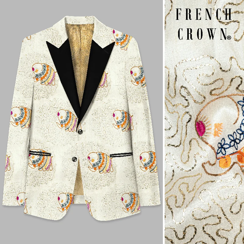 Limited-time discounts on clothing you’ll love Soft Amber Cream Designer Elephant Embroidered Peak Collar Tuxedo Blazer Limited-time discounts on clothing you’ll love Soft Amber Cream Designer Elephant Embroidered Peak Collar Tuxedo Blazer
