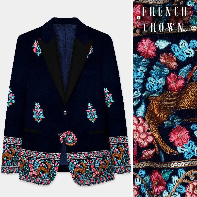 Shop affordable clothing for less – Big discounts online now. Tealish Blue Embroidered Butta printed Velvet Peak Collar Tuxedo Blazer Shop affordable clothing for less – Big discounts online now. Tealish Blue Embroidered Butta printed Velvet Peak Collar Tuxedo Blazer