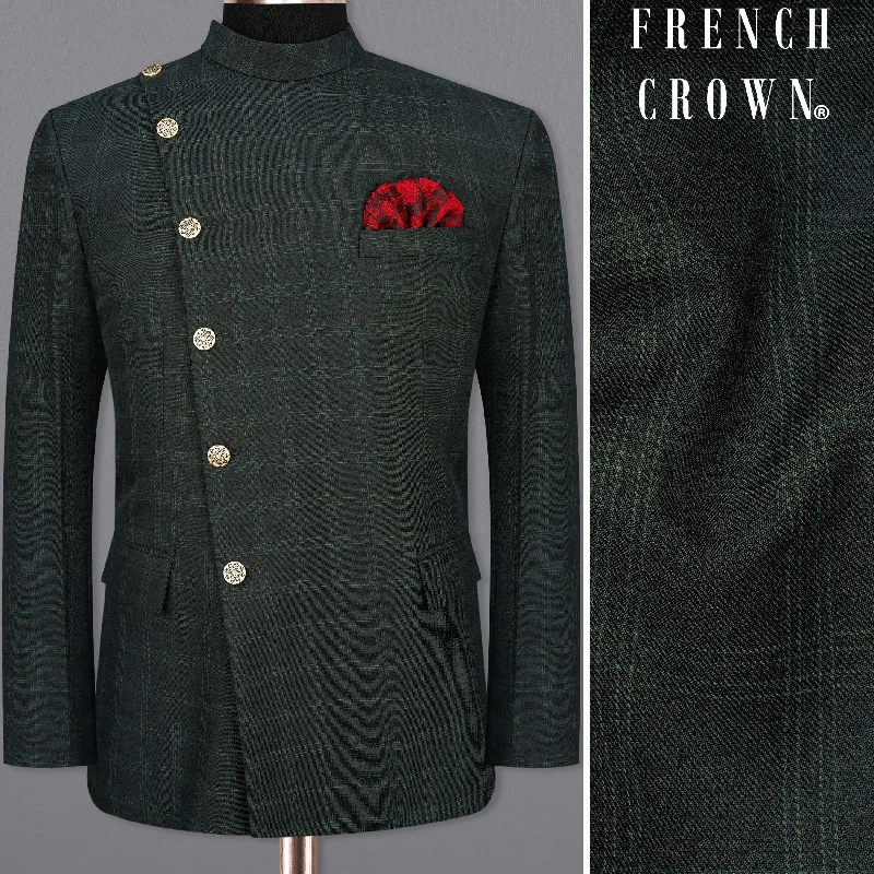 Upgrade your wardrobe with stylish clothing at discounted prices. Zeus Green Plaid Cross Placket Bandhgala Blazer Upgrade your wardrobe with stylish clothing at discounted prices. Zeus Green Plaid Cross Placket Bandhgala Blazer