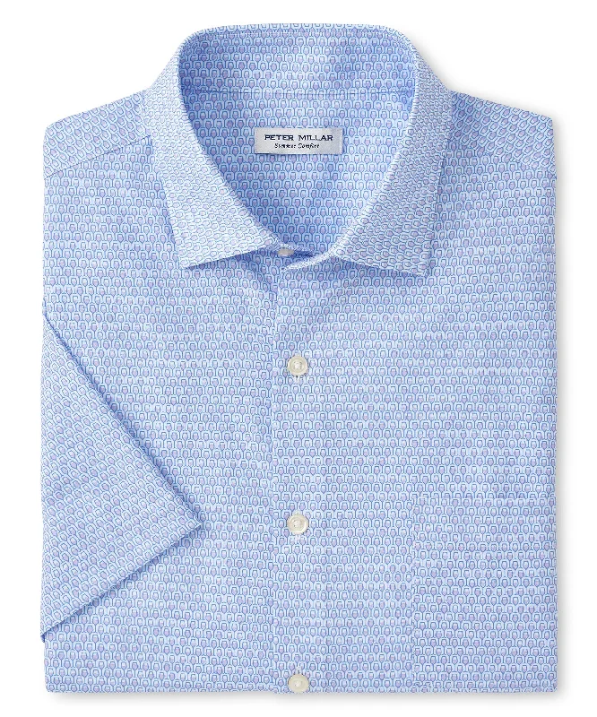 Shop the latest seasonal clothing sale – Big savings on stylish outfits.  Peter Millar Wine Print Short Sleeve Spread Collar Sport Shirt