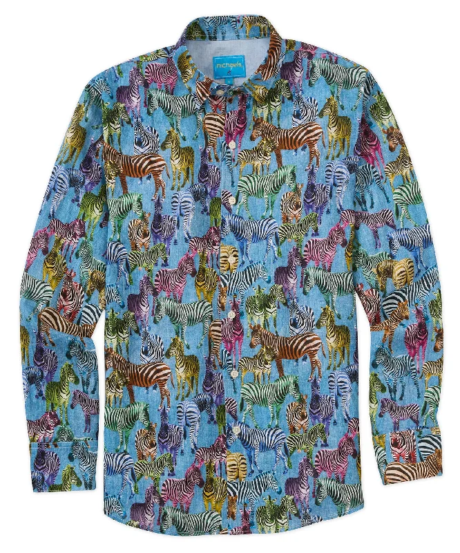 Big discounts – don’t miss out!  Zebra Print Linen Long-Sleeve Sport Shirt